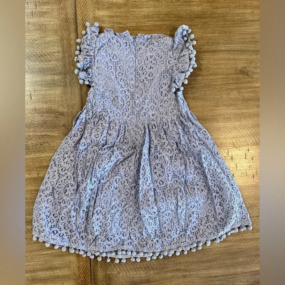 NWT 2 Bunnies Little Girls Sky Blue Sunflower Lace Pom Pom Ruffle Dress Size 5